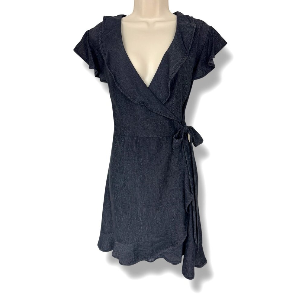 Tiana B Grey Ruffle Wrap Dress Spring Summer Office Career Work Evening Size L